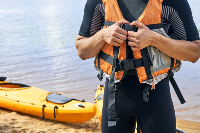 A man putting on his life jacket