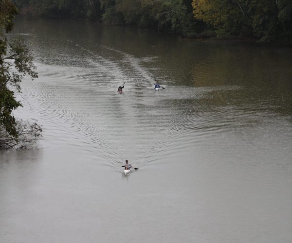 Kayakers Paddling Down A River
