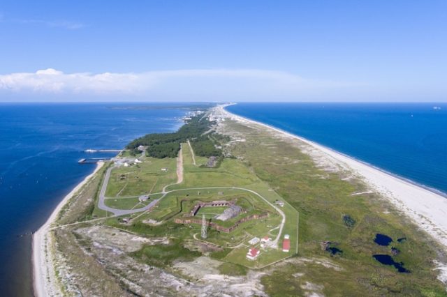 Aerial Views Of The Beautiful Alabama Beaches At Fort Morgan During August 2018
