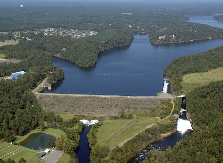 A large dam along a river