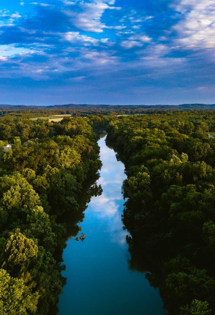 a view of a lake surrounded by trees