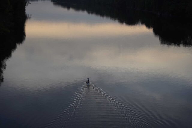 Aerial Shot Of A Paddle Boarder